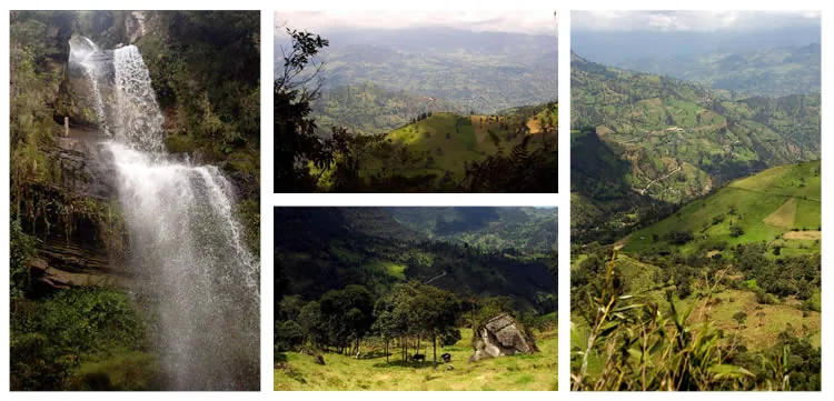 La Chorrera waterfall and rural landscape near Choachí, Cundinamarca